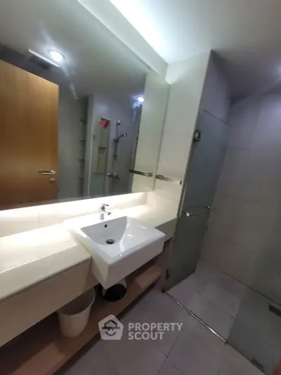 Modern bathroom with sleek design and glass shower enclosure