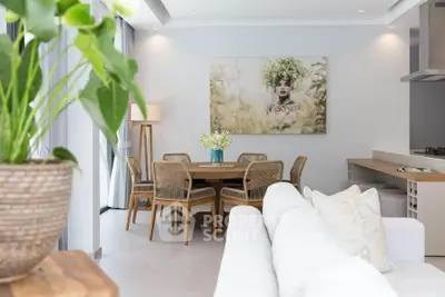 Stylish modern living room with elegant dining area and chic decor