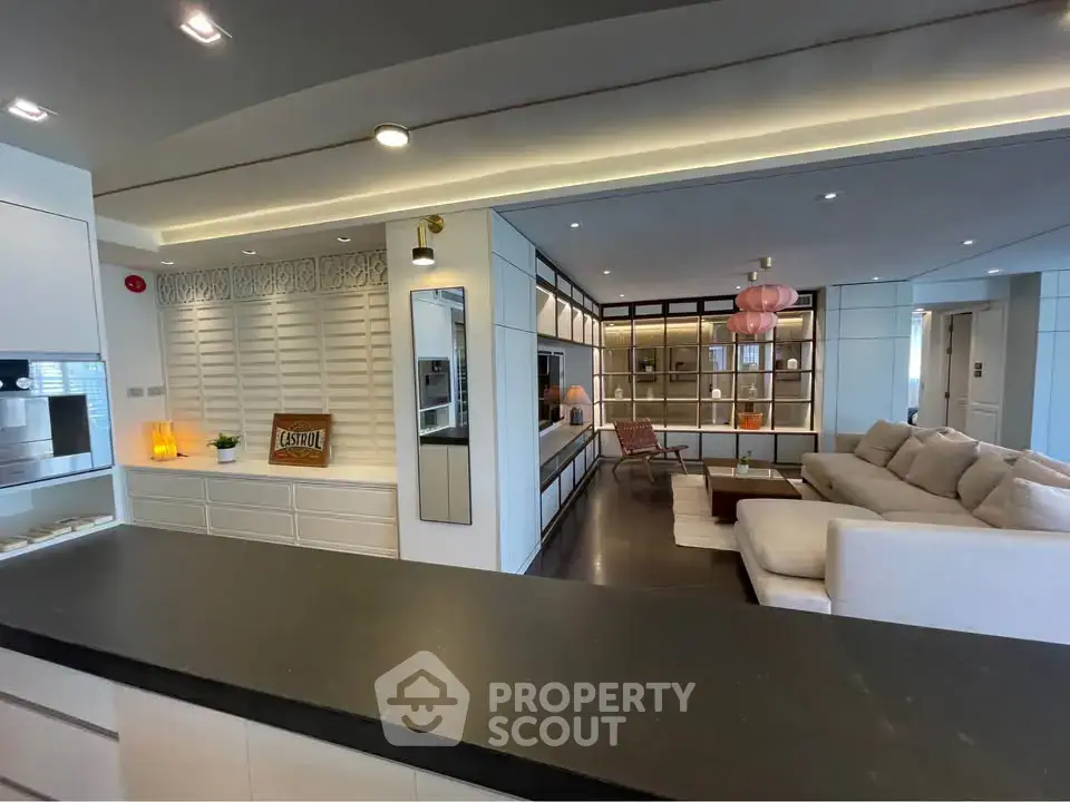 Luxurious modern living room with elegant decor and spacious seating area