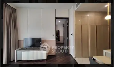Modern living room with sleek TV stand and stylish decor