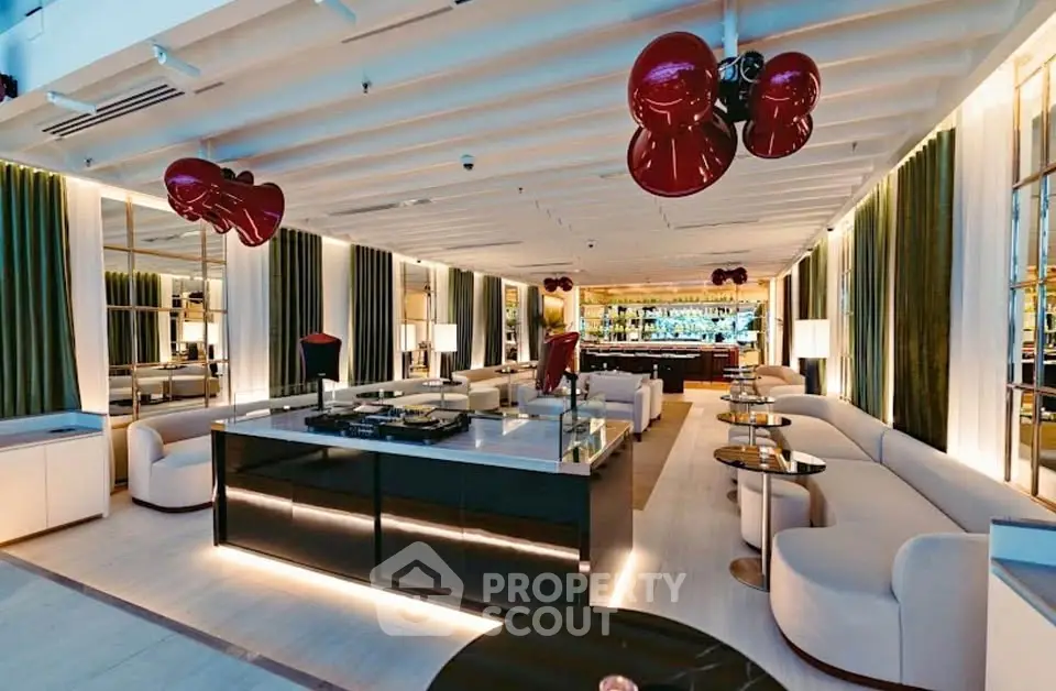 Luxurious modern living room with elegant decor and ambient lighting