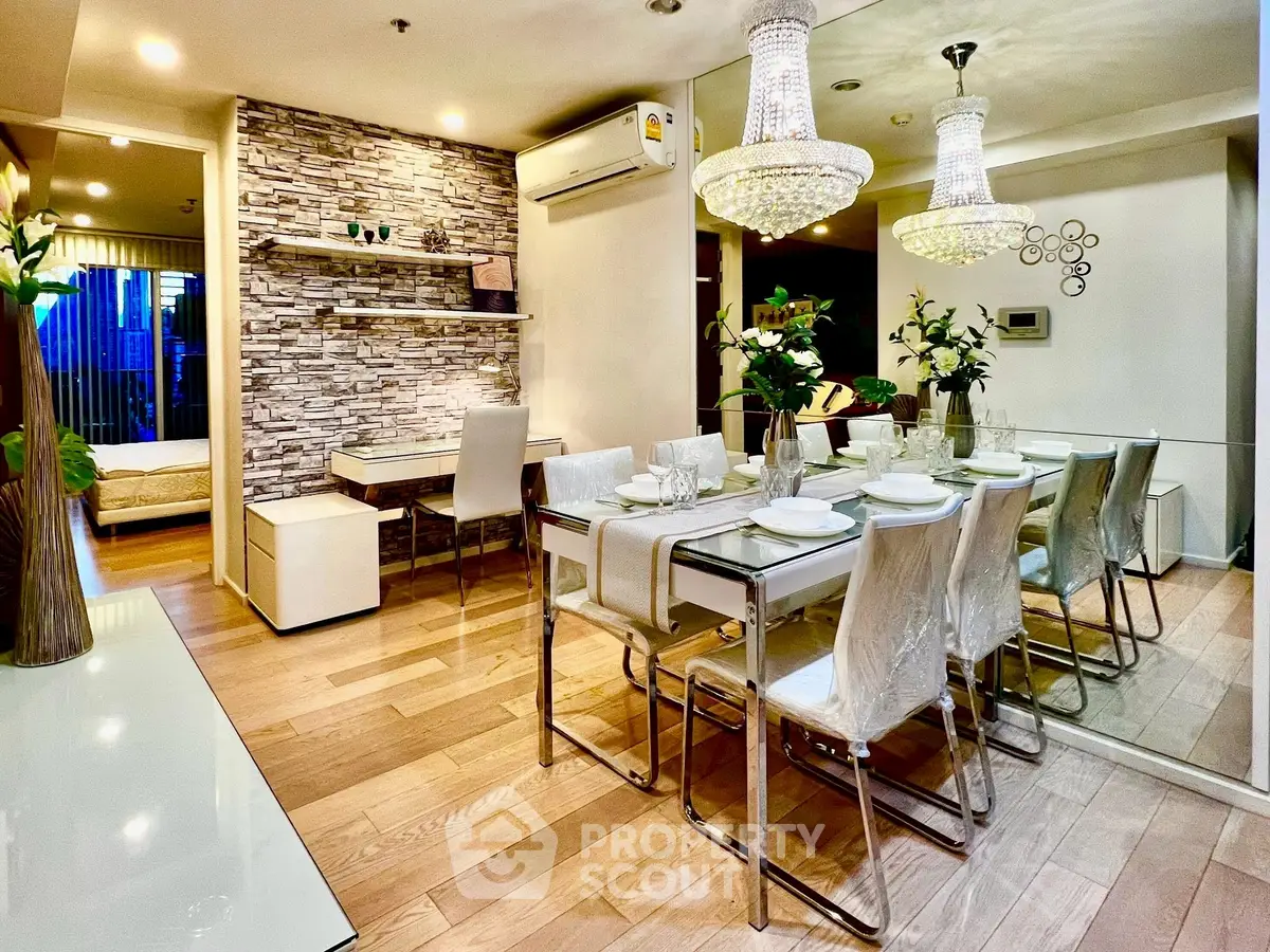 Luxurious dining room with elegant chandelier and modern decor