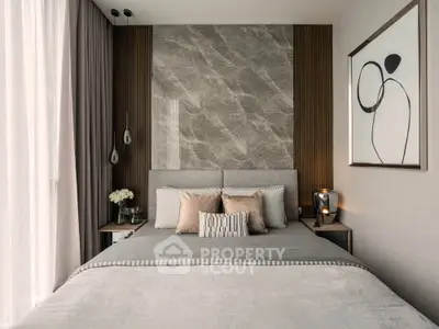 Luxurious modern bedroom with elegant decor and soft lighting