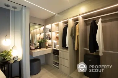 Luxurious walk-in closet with modern lighting and elegant design