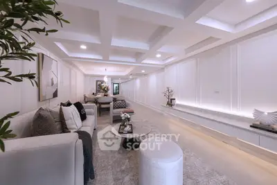 Luxurious modern living room with elegant decor and ambient lighting