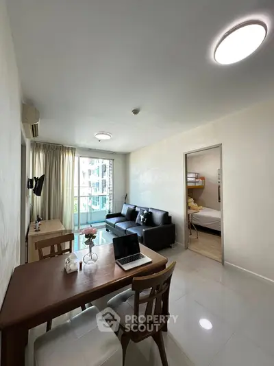 Modern living room with sleek furniture and natural light