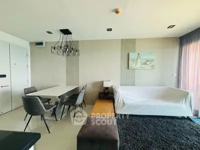 Modern living room with stylish dining area and elegant decor