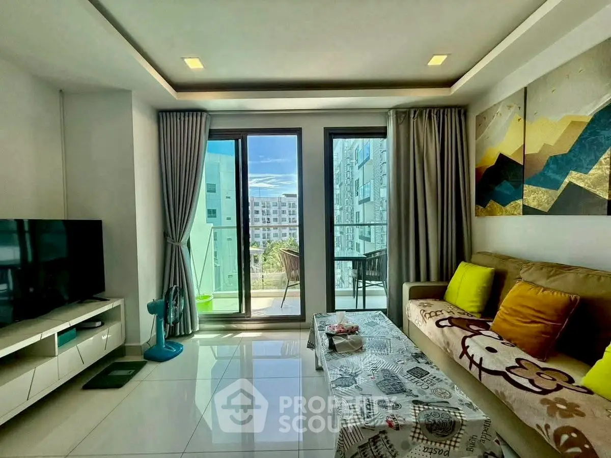 Modern living room with balcony view in a stylish apartment