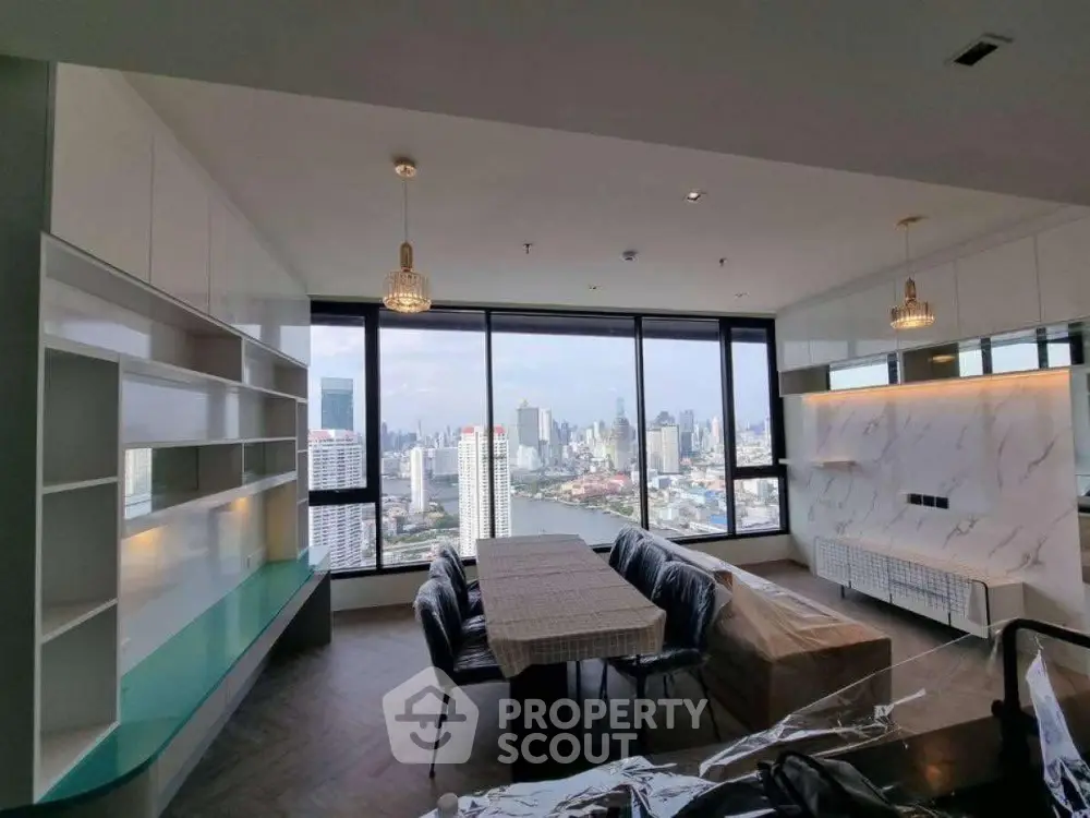 Luxurious living room with stunning city view and modern furnishings