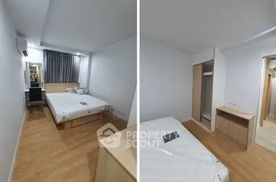 Spacious bedroom with modern design, featuring a comfortable bed and ample storage space.