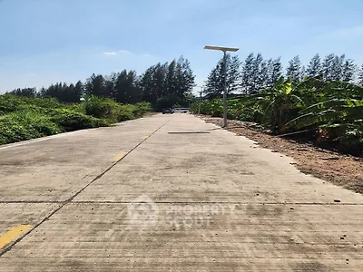Scenic rural road with lush greenery and clear blue sky, ideal for peaceful living.