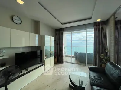 Stunning living room with ocean view and modern furnishings