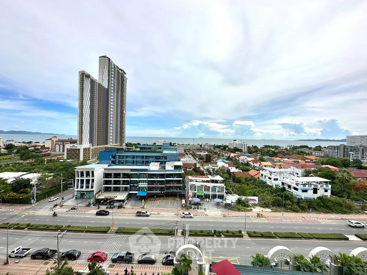 Stunning cityscape view with modern high-rise buildings and lush greenery, perfect for urban living.