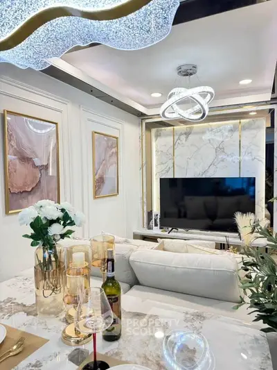 Luxurious modern living room with elegant decor and stylish lighting