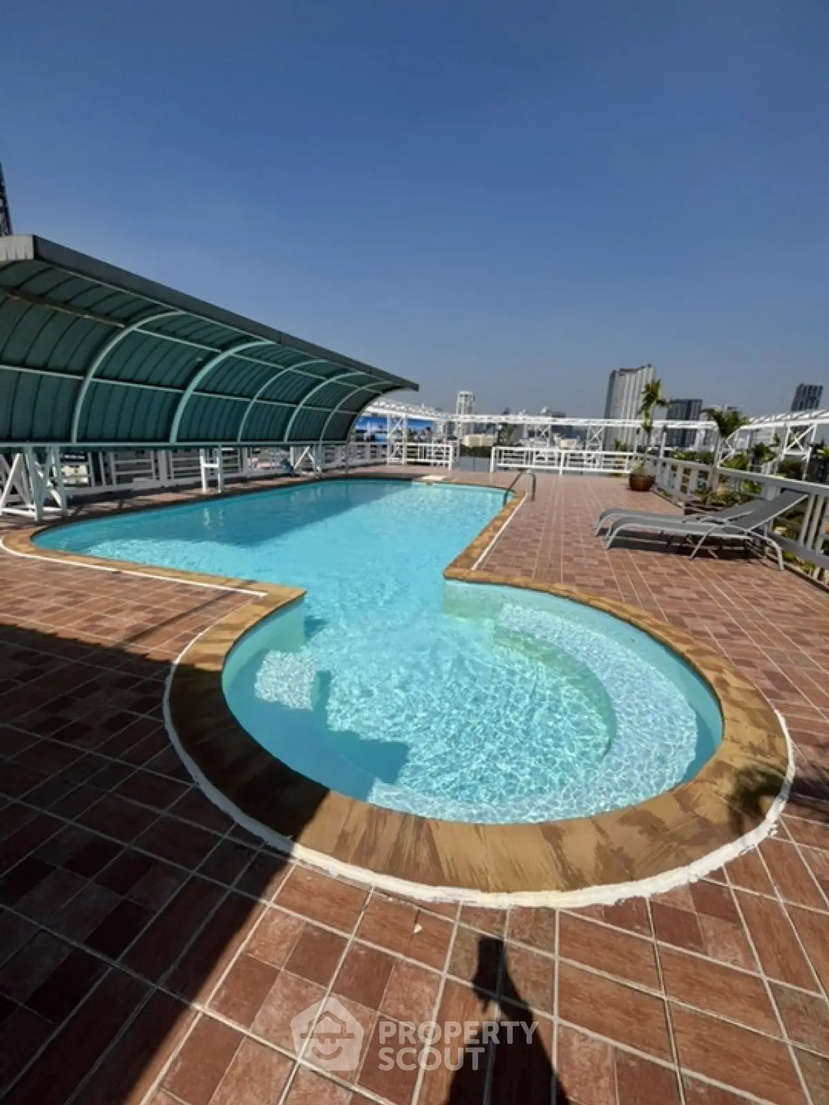 Stunning rooftop pool with city skyline views and modern design