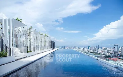 Luxurious rooftop infinity pool with stunning city skyline view