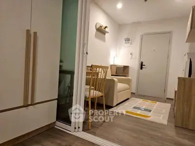 Modern apartment interior with cozy living room and stylish furniture