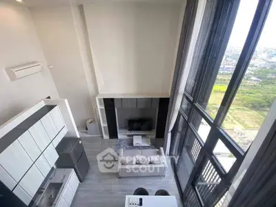 Stunning high-rise apartment with floor-to-ceiling windows and modern interior design.
