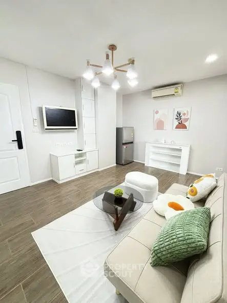 Modern living room with stylish decor and cozy seating area