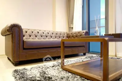 Luxurious living room with elegant leather sofa and modern decor