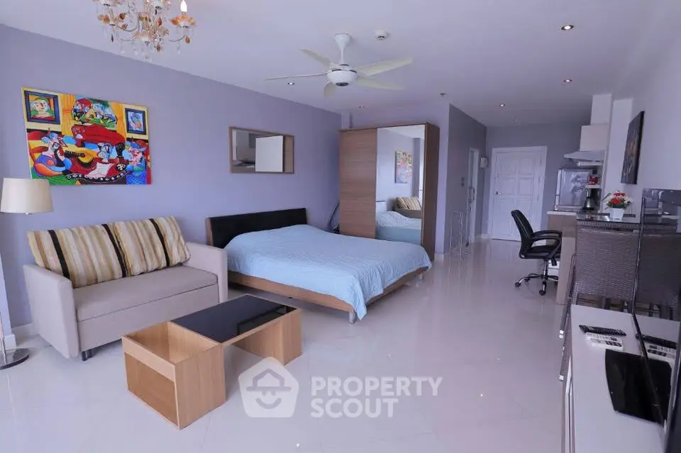 Spacious modern studio apartment with stylish decor and open layout