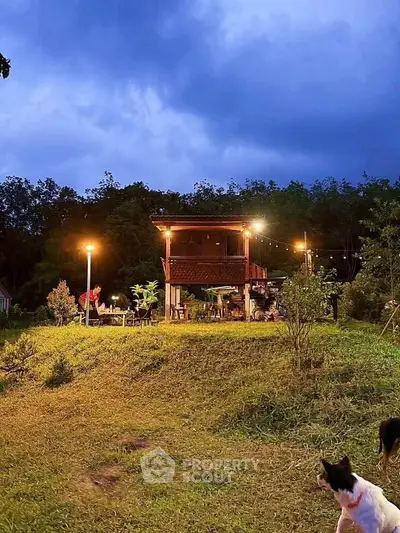 Charming rustic cabin with outdoor seating in lush green surroundings, perfect for nature lovers.