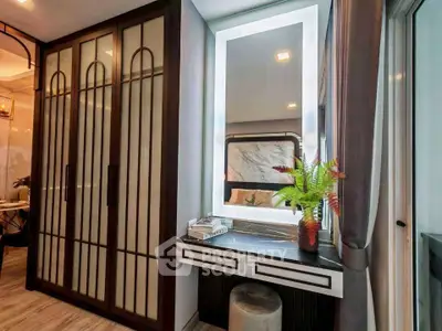 Elegant bedroom with stylish vanity and modern decor