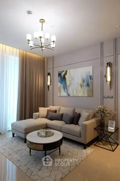 Elegant living room with modern decor and cozy seating area