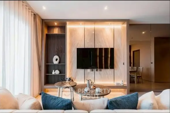 Luxurious living room with modern decor and stylish lighting