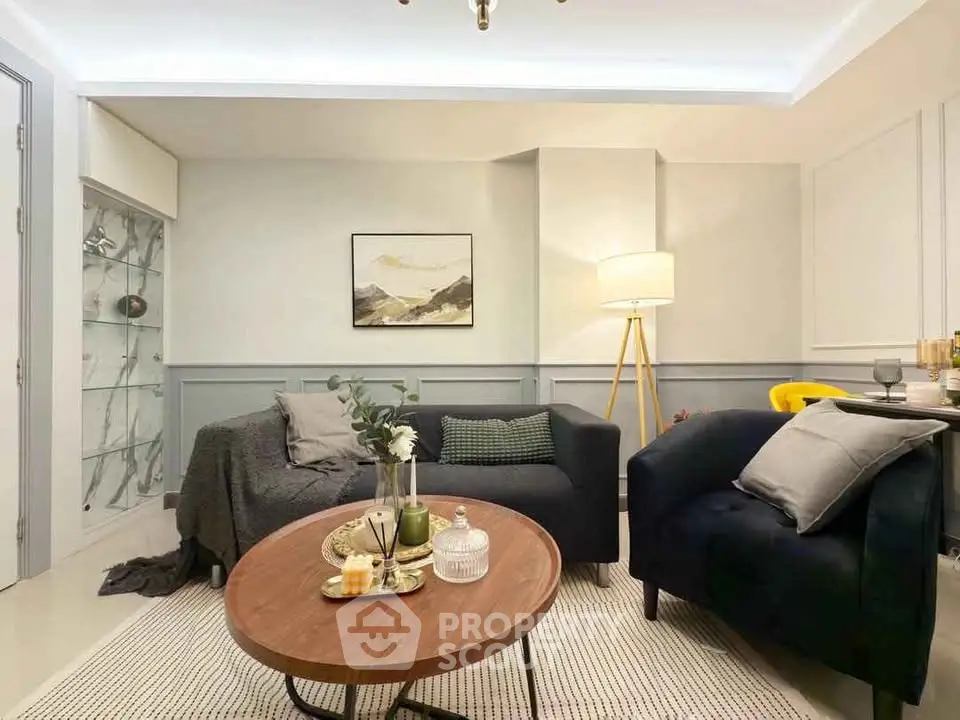 Stylish living room with modern decor and cozy seating area