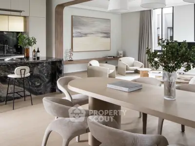 Luxurious modern living room with elegant dining area and stylish decor