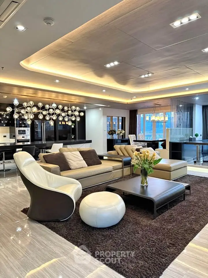 Luxurious modern living room with elegant lighting and stylish furniture