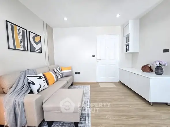 Modern living room with stylish decor and cozy seating area