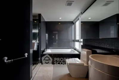Luxurious modern bathroom with sleek design and large bathtub
