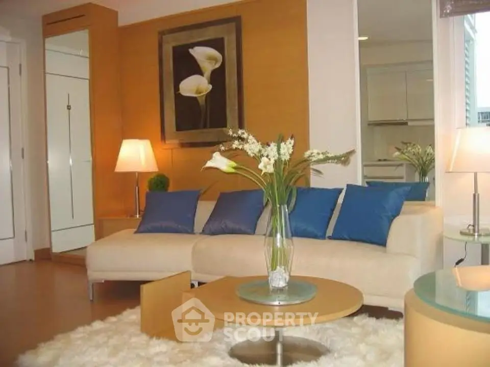 Stylish living room with modern decor and cozy seating area