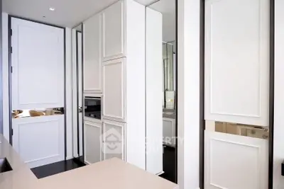 Sleek modern kitchen with white cabinetry and built-in appliances