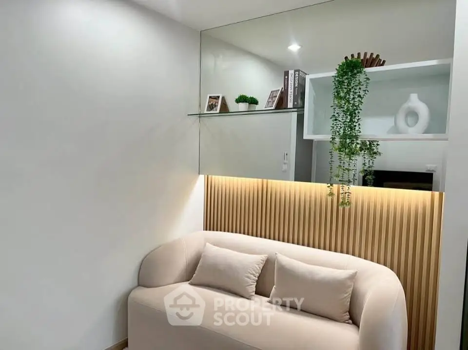 Modern living room with elegant sofa and stylish decor