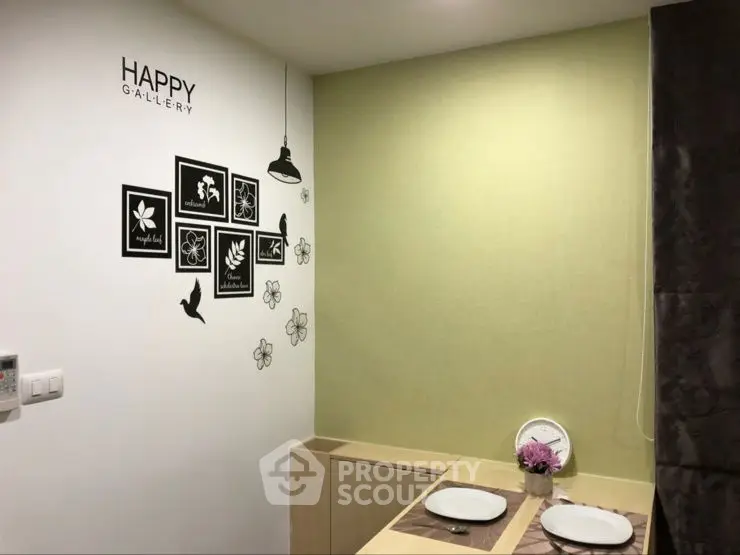 Cozy dining nook with decorative wall art and elegant table setting