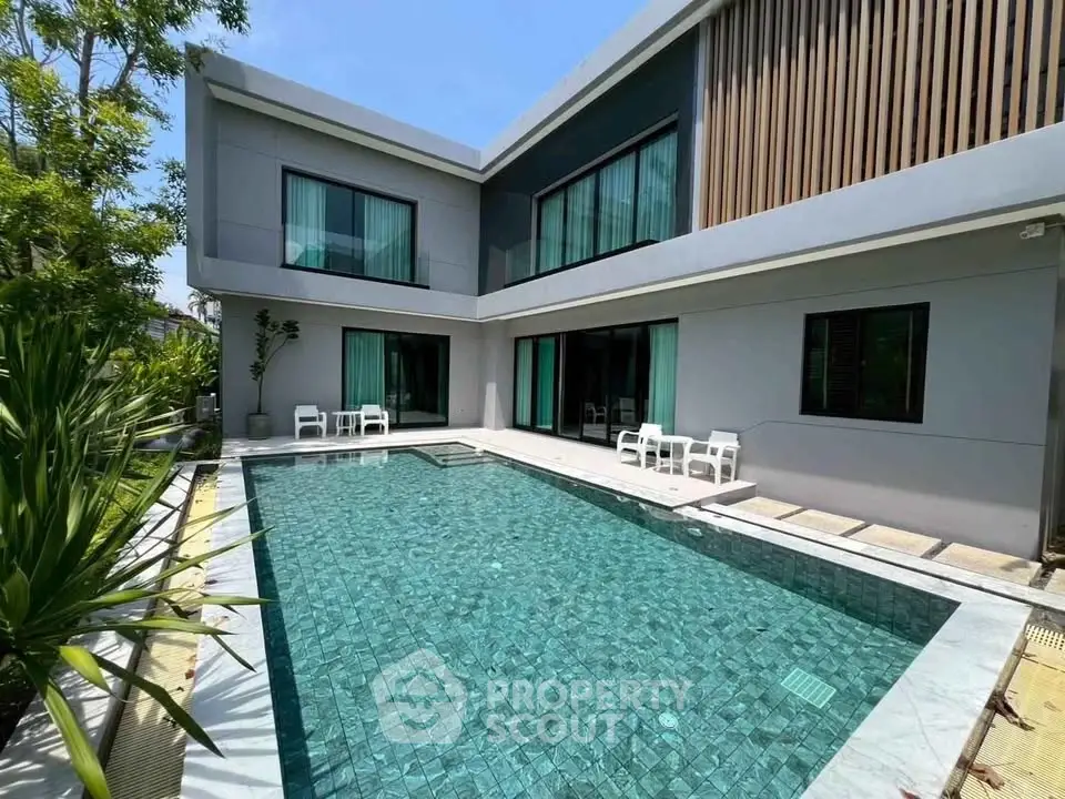 Luxurious modern home with stunning private pool and sleek architectural design, perfect for relaxation and entertainment.