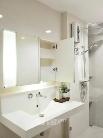 Modern bathroom with sleek fixtures and elegant shower design