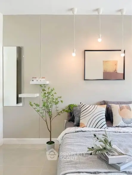 Modern bedroom with stylish decor and cozy ambiance