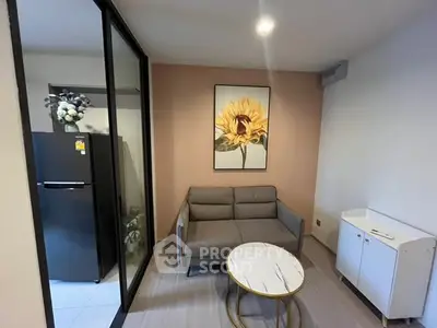 Cozy living room with modern decor and sunflower artwork
