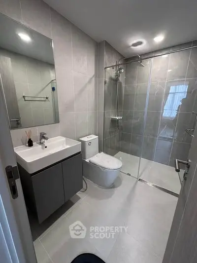 Modern bathroom with sleek design and glass shower enclosure