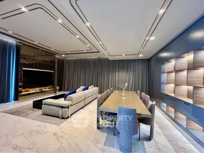 Luxurious modern living room with elegant dining area and stylish decor