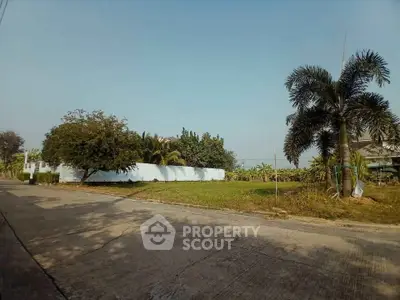 Spacious plot with lush greenery and palm trees, ideal for building a dream home in a serene neighborhood.