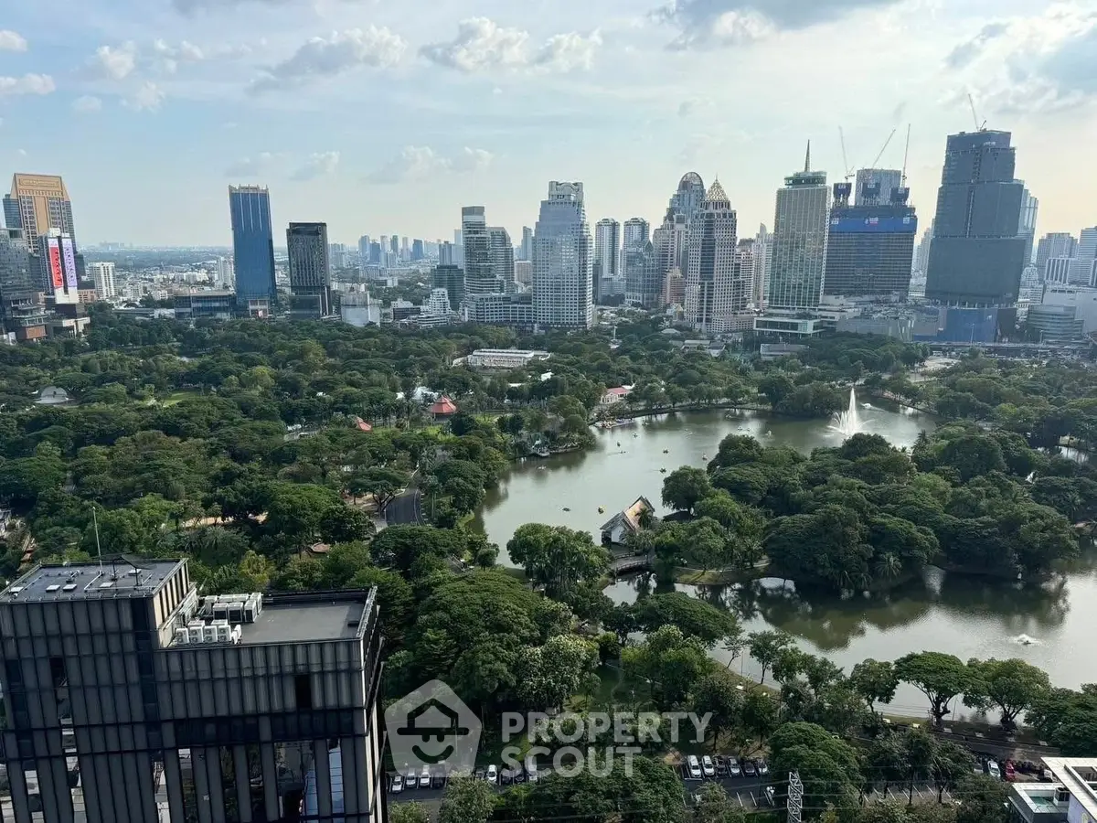 Stunning cityscape view with lush green park and skyline, perfect for urban living enthusiasts.