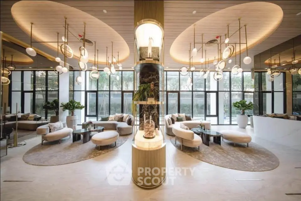 Luxurious modern living room with elegant lighting and stylish furniture