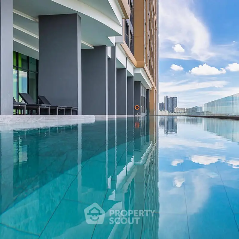 Luxurious rooftop pool with city skyline view, perfect for relaxation and leisure.