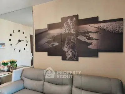 Stylish living room with modern decor and unique wall art