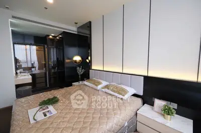 Luxurious modern bedroom with elegant decor and ambient lighting